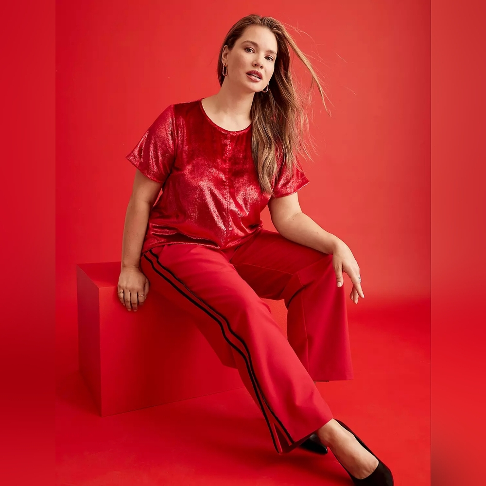 Pull-On Straight Pant With Contrast Seam Detail & Slit
